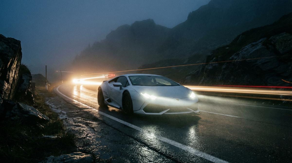 人兽汽车改装视频-夜间山路宽体跑车实拍